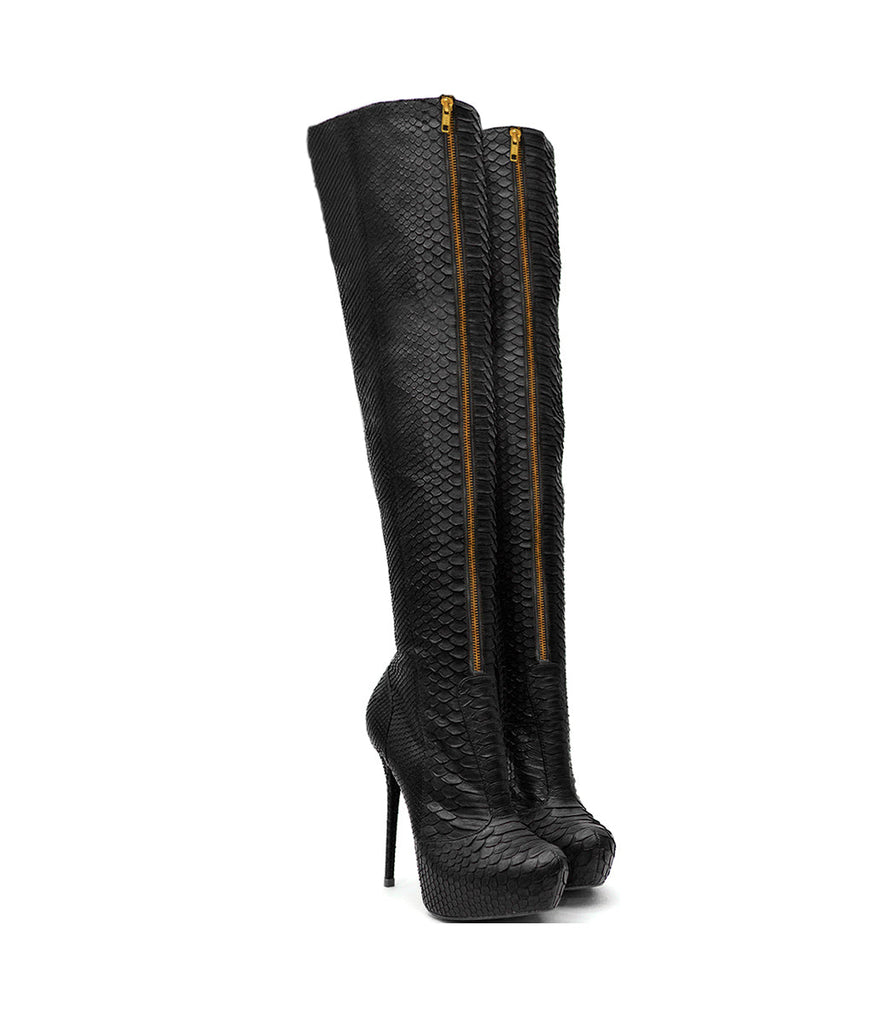 Arma 150 Black Python · Charlotte Luxury Boots · Luxury High Heel Over Knee Boots ·Yarose Shulzhenko · Custom Made · Made to measure · Luxury High Heel Tall Boots · Boots