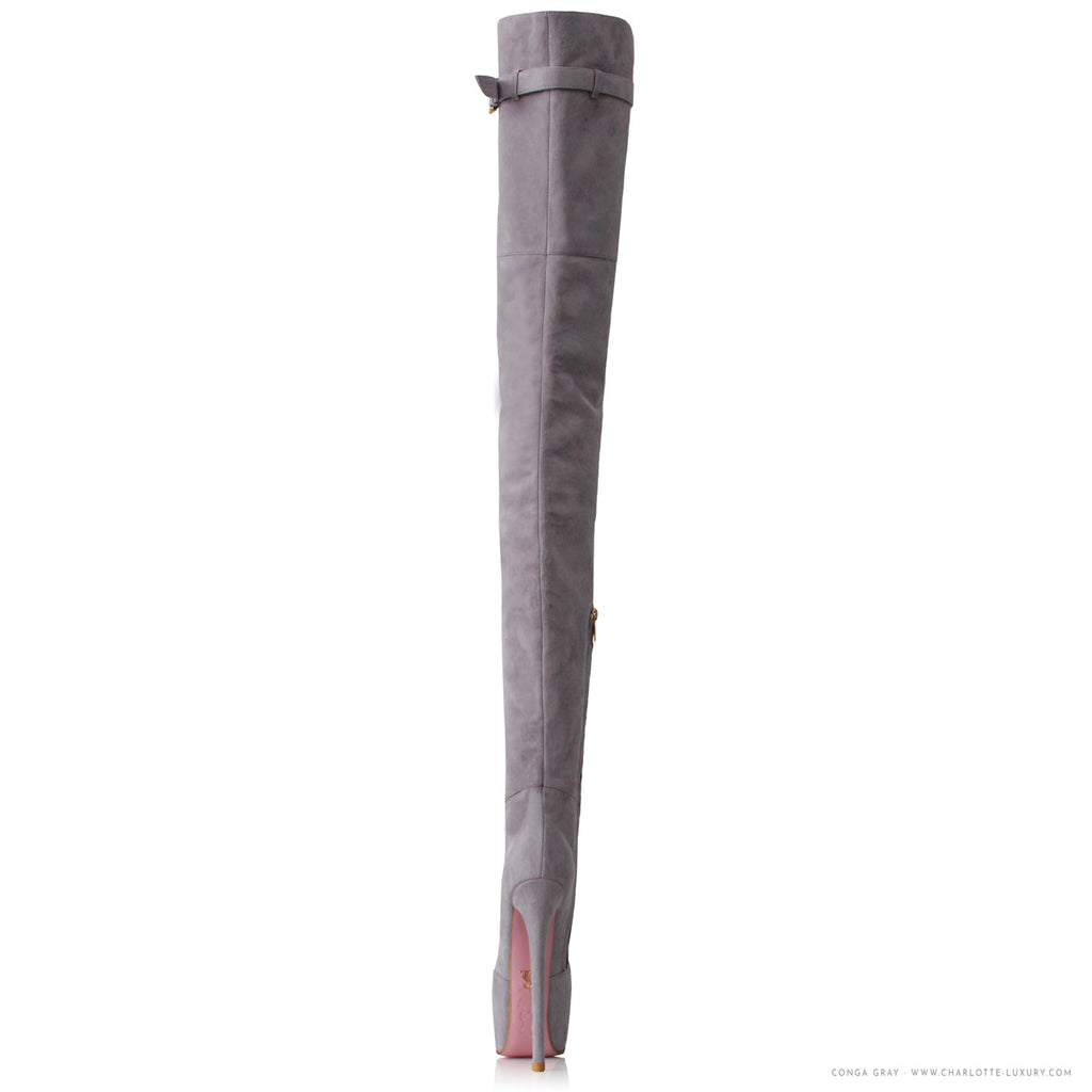 Conga 150 Gray Suede · Charlotte Luxury · Luxury High Heels Thigh High Boots · Yarose Shulzehnko Ada de Angela Boots · Thigh High custom Made Boots