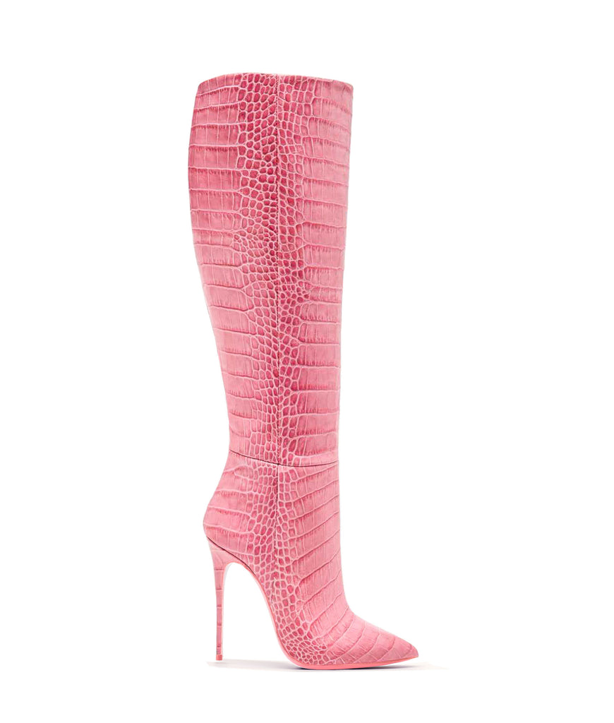 Dubhe Pink Alligator  · Charlotte Luxury High Heels Boots · Ada de Angela Shoes · High Heels Boots · Luxury Boots · Knee High Boots · Stiletto · Leather Boots