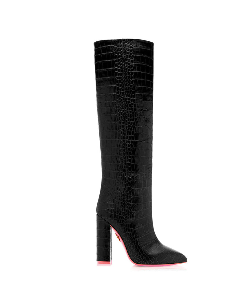 Elnath Black Crocodile  · Charlotte Luxury High Heels Boots · Ada de Angela Shoes · High Heels Boots · Luxury Boots · Knee High Boots · Stiletto · Leather Boots