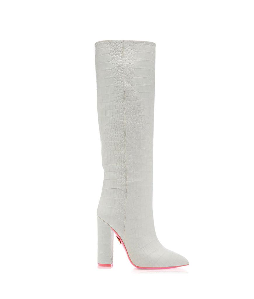 Elnath White Crocodile  · Charlotte Luxury High Heels Boots · Ada de Angela Shoes · High Heels Boots · Luxury Boots · Knee High Boots · Stiletto · Leather Boots