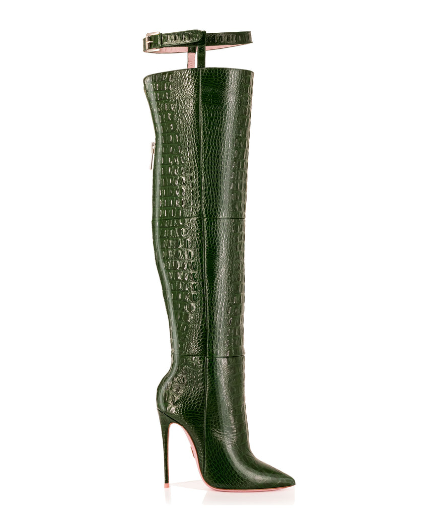 Salm Alligator Green · Charlotte Luxury High Heels Boots · Ada de Angela Boots · High Heels Boots · Luxury Boots · Over Knee High Boots · Stiletto · Leather Boots Metallic Heel Zipper Back