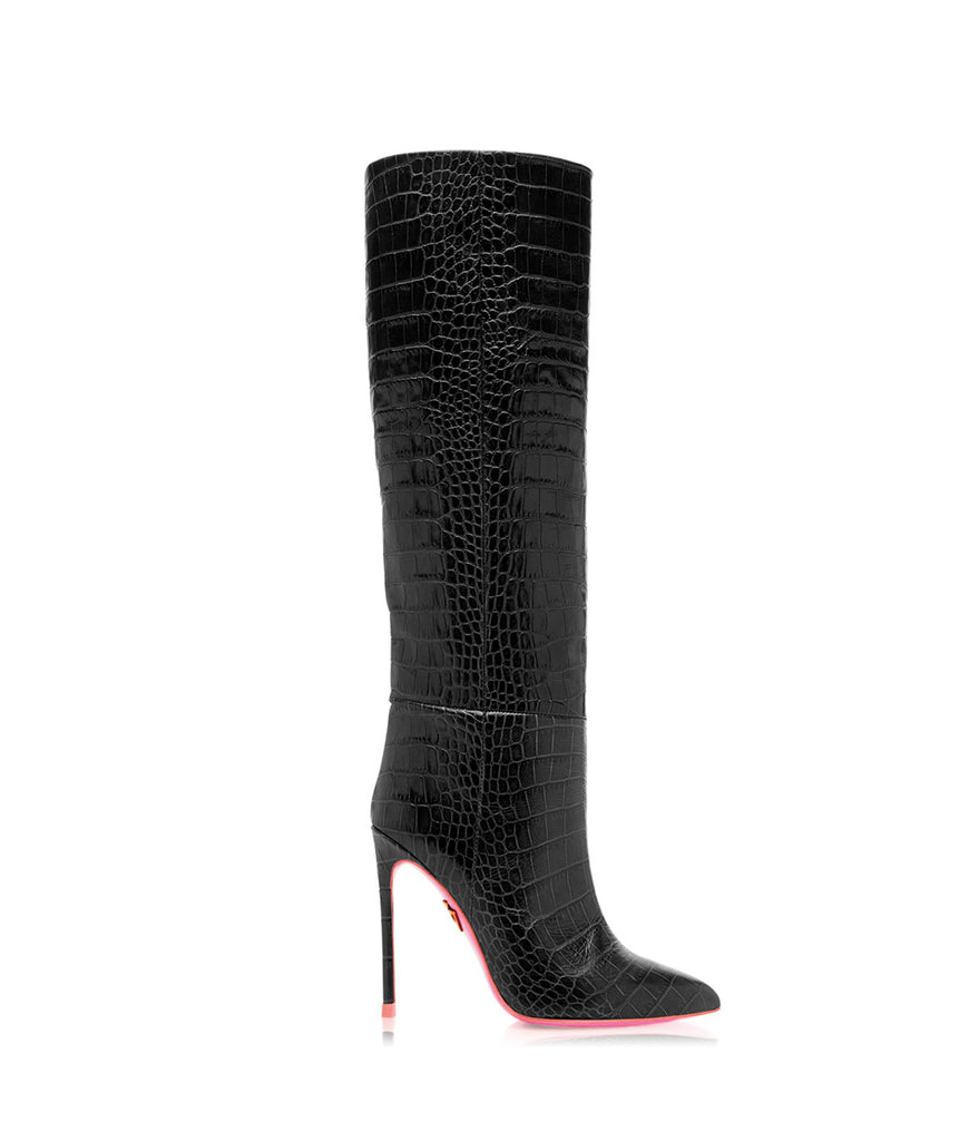 Dubhe Black Crocodile  · Ada de Angela High Heels Boots · Ada de Angela Shoes · High Heels Boots · Luxury Boots · Knee High Boots · Stiletto · Leather Boots