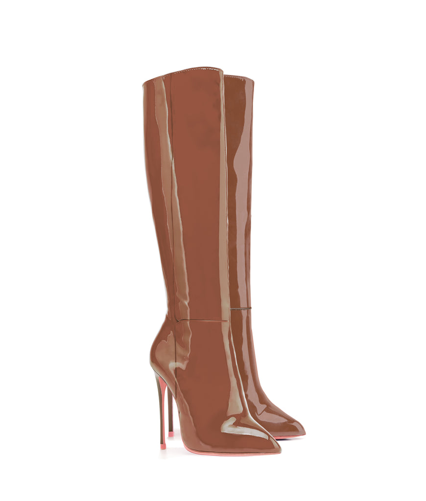 Hydor Brown Patent · Ada de Angela High Heels Boots · Custom Made · Ada de Angela Boots · Luxury High Heels Boots · Luxury Boots · Knee High Boots · Stiletto · Leather Boots