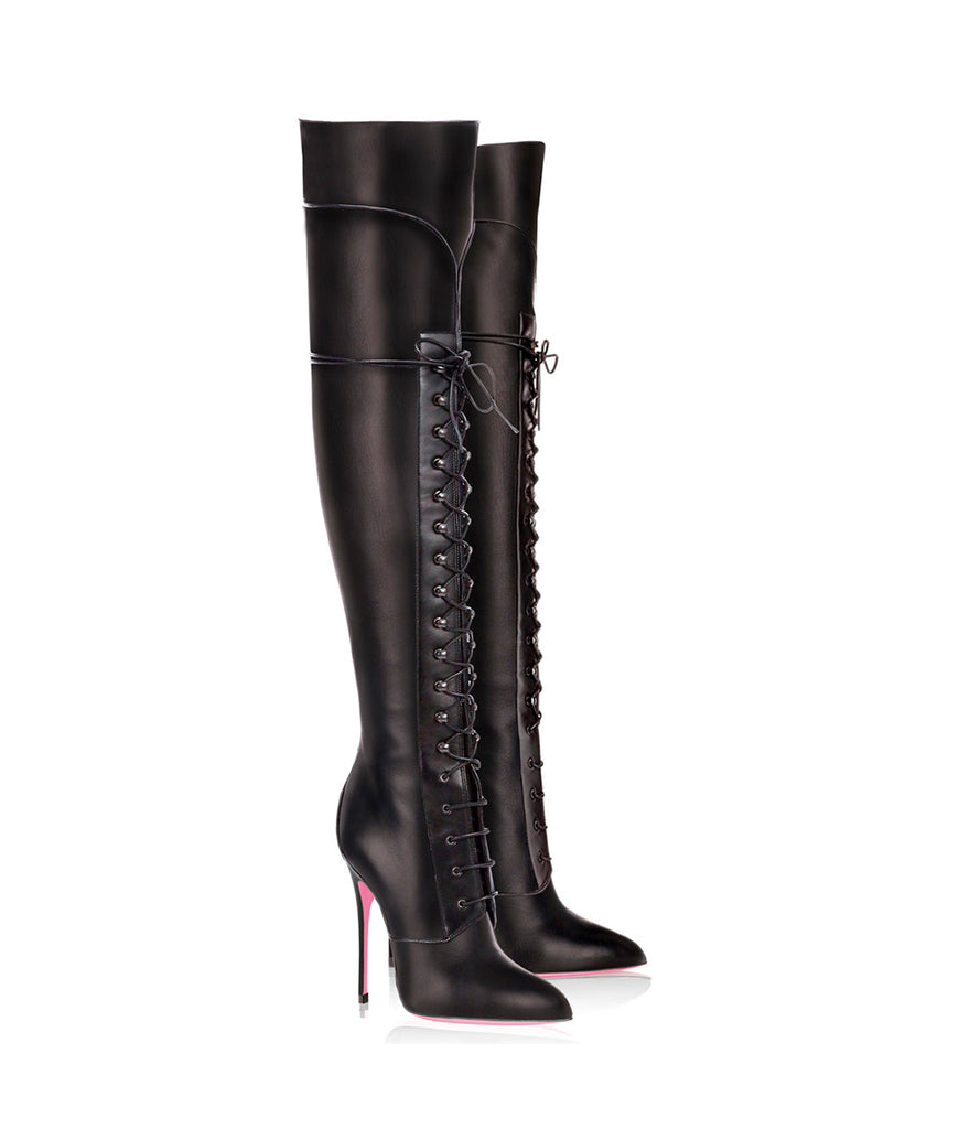 Sabik Black  · Ada de Angela High Heels Boots · Custom Made Boots  · High Heels Boots · Luxury Boots · Over Knee Boots · Stiletto · Leather Boots