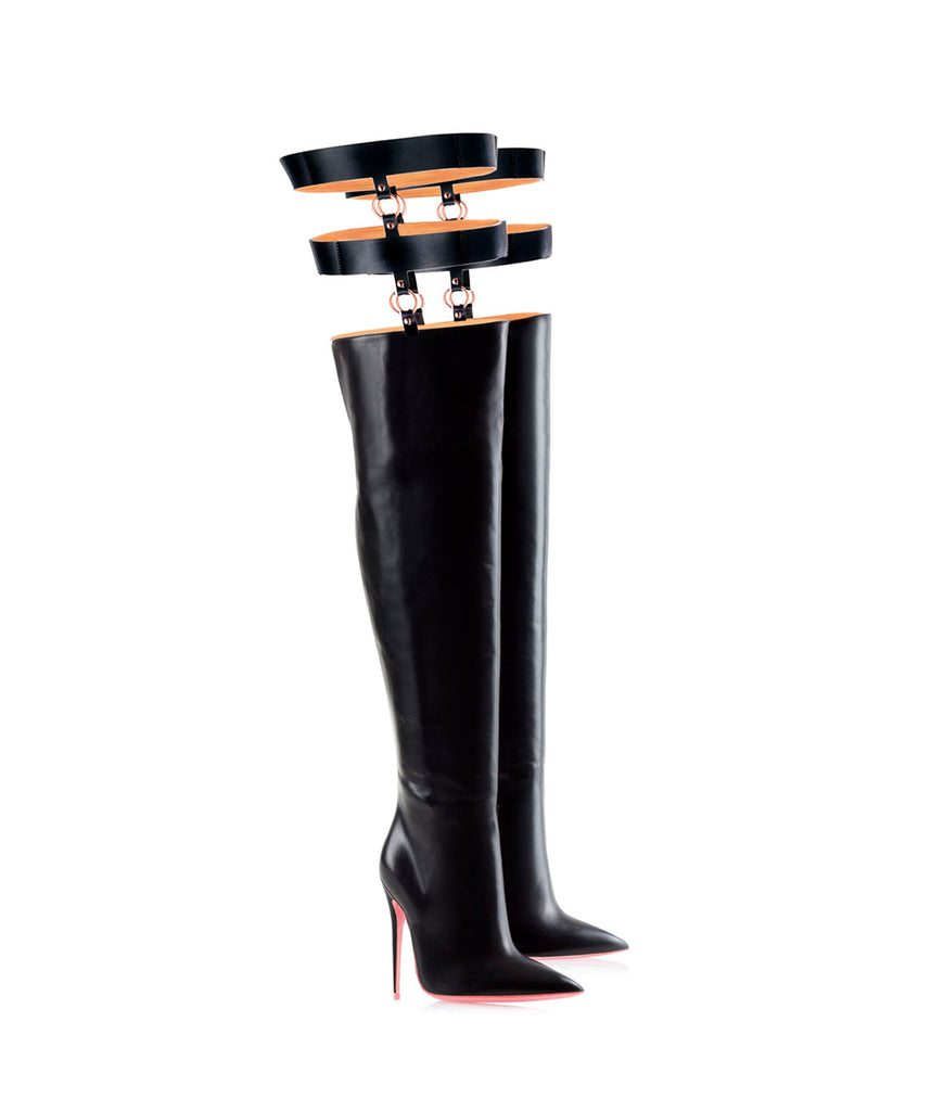 Tabit  Black · Ada de Angela High Heels Boots · Custom Made Boots · High Heels Boots · Luxury Boots · Over Knee High Boots · Stiletto · Leather Boots Crotch Thigh Strap Boots